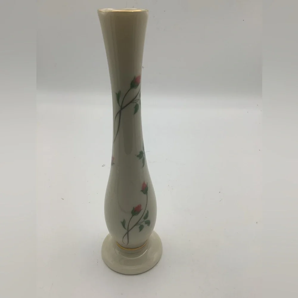 Lenox Rose Manor Cream Vase with Red and Green Floral Design